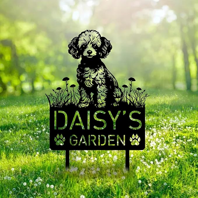 Custom Poodle Dog Metal Memorial Garden Stake Personalized Pet Grave Marker Name Sign Remembrance Stake Decor Sympathy Dog Loss,Outdoor Statues for Yard Garden Lawn Patio Pathway Grave Gift.