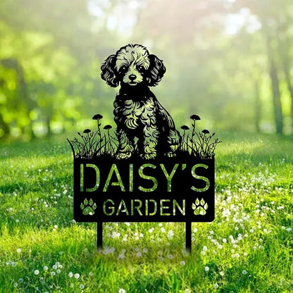 Custom Poodle Dog Metal Memorial Garden Stake Personalized Pet Grave Marker Name Sign Remembrance Stake Decor Sympathy Dog Loss,Outdoor Statues for Yard Garden Lawn Patio Pathway Grave Gift.