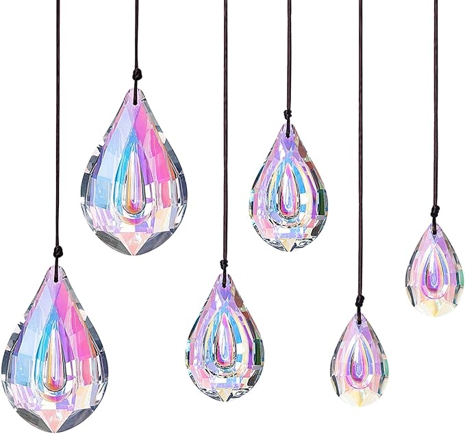 kanpura 6 Pcs Crystal Sun Catcher Prisms AB Colored Hanging Suncatchers with Glass Prism Rainbow Maker for Room, Garden Fantasy Aesthetic Home Decor
