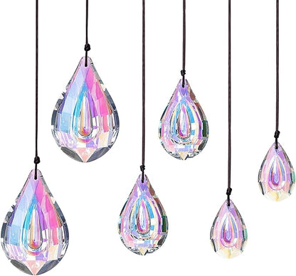 kanpura 6 Pcs Crystal Sun Catcher Prisms AB Colored Hanging Suncatchers with Glass Prism Rainbow Maker for Room, Garden Fantasy Aesthetic Home Decor