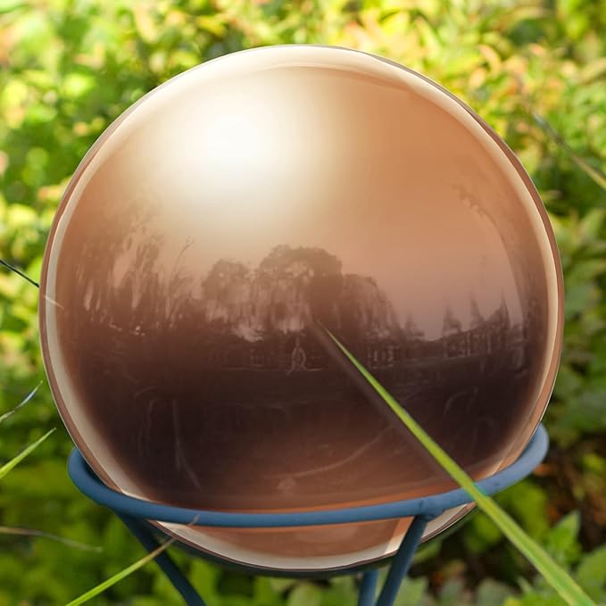 uxcell Gazing Ball 4 Inch 100mm Reflective Sphere Polished Hollow Ball, Stainless Steel Gazing Globe Mirror Ball for Home Garden Outdoor Decoration, Rose Gold