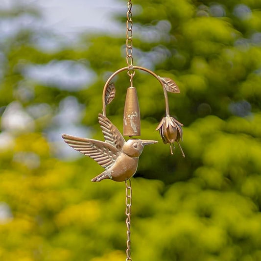 Zaer Ltd. Ornate Hanging Rain Chains (Copper Finish, Hummingbirds and Flowers)
