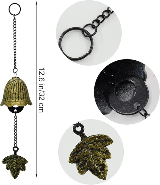 MrMrKura Japanese Leaf Wind Chimes, Small Wind Bell Pendent for Outside Hanging Cast Iron Wind Chime Ornament for Bless Garden Backyard Home Decor (Bronze)