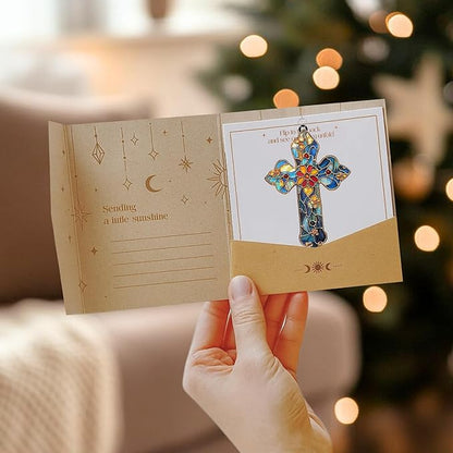 Christian Cross Acrylic Suncatcher, Christianity Sun Catcher for Window Hanging Ornament, Stained Glass Effect Indoor Outdoor Decor for Mother's Day, Mom, Grandma, Wife, Women