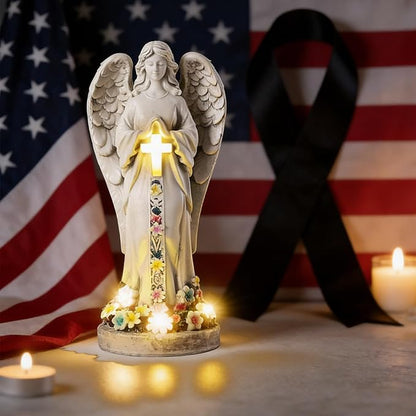 Angel Garden Statues Outdoor Cemetery Decorations for Grave 8.2" Resin Praying Angel Figurines Featuring Cross Solar Light Waterproof Angel Decor for Grave-Sympathy Gifts for Loss of Loved One