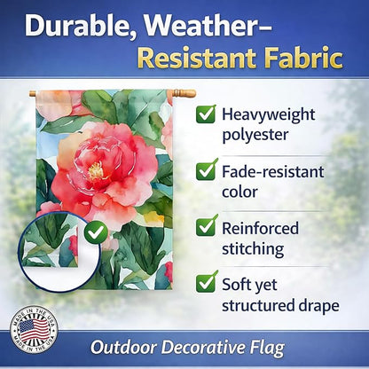 Caroline's Treasures Alabama Camellia in Watercolor House Flag Large Porch Sleeve Pole Decorative Outside Yard Banner Artwork Wall Hanging, Polyester, House Size, Multicolor