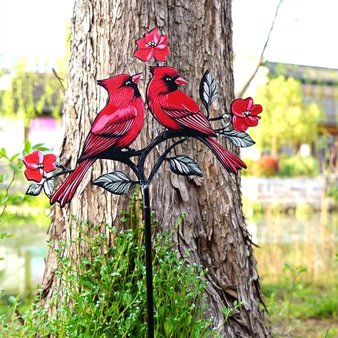 Red Cardinal Garden Stake - Metal Outdoor Decor for Patio & Yard(Red Cardinal-b)
