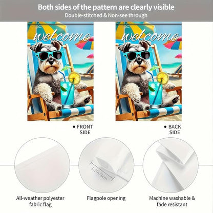 HOMETITUTE Summer Garden Flag Schnauzer Dog Flag 12x18 Vertical Double Sided Beach Welcome Seasonal Cute Puppy Yard Flag Outdoor Decoration for Porch Lawn Patio