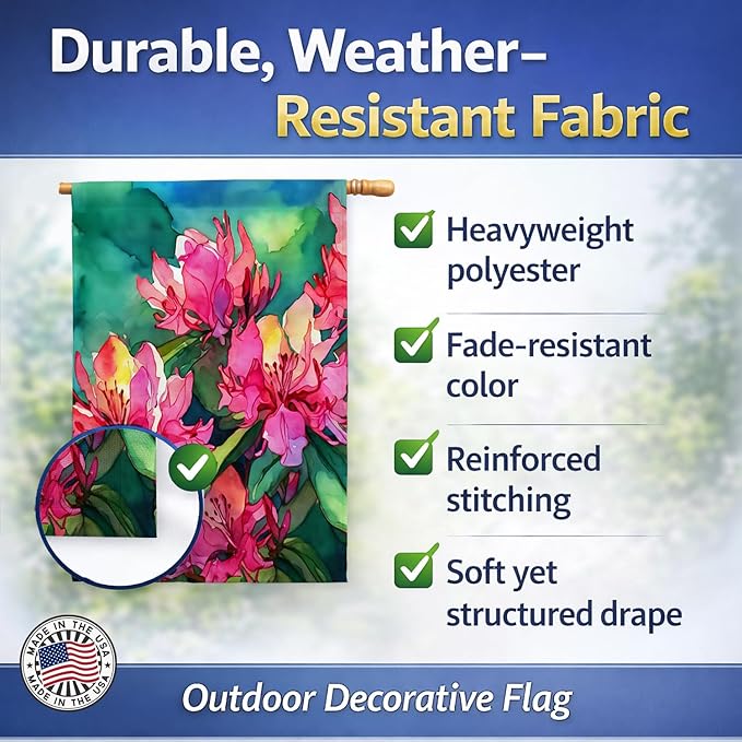 Caroline's Treasures West Virginia Rhododendrons in Watercolor House Flag Large Porch Sleeve Pole Decorative Outside Yard Banner Artwork Wall Hanging, Polyester, House Size, Multicolor