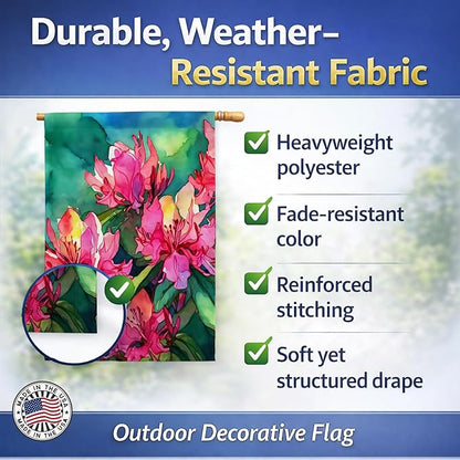 Caroline's Treasures West Virginia Rhododendrons in Watercolor House Flag Large Porch Sleeve Pole Decorative Outside Yard Banner Artwork Wall Hanging, Polyester, House Size, Multicolor