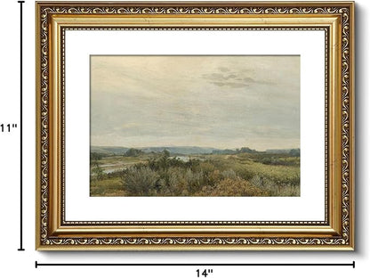 ARPEOTCY Vintage Gold Framed Wall Art, Nature Trees Landscape Rivers Retro Paintings, Canvas Prints with Antique Frame, Victorian Wall Pictures Decor for Living Room Gallery 11x14 inch