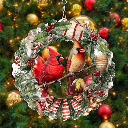 Metal Christmas Birds Wind Spinner Gift for Boy Girl Kids Colorful 3D Hanging Christmas Holly Wind Spinner for New Year Outdoor Garden Decor Animal Wind Sculptures
