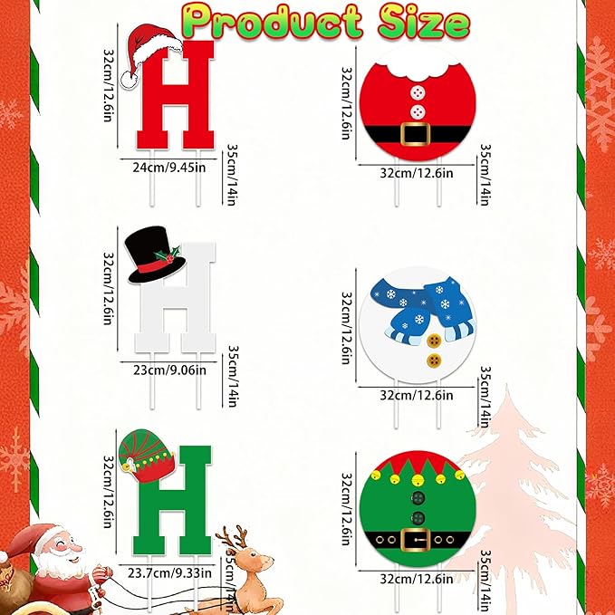 Christmas Yard Signs Decor 6 Pcs Christmas Holiday HOHOHO Garden Signs with Stakes Xmas Holiday Letter for Outdoor Garden Lawn Pathway Decorations