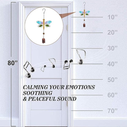 GORGECRAFT Dragonfly Wind Chime Metal Glass Music Wind Bell 14.2" Romantic Colorful Dragonfly Shaped Hanging Ornaments with Chime Gifts for Women Garden Patio Yard Party Indoor Outdoor Decorations