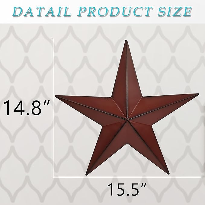 VIVICOMFY 15.5" 2Pcs Metal Barn Stars,Indoor or Outdoor Texas Stars Art,Red Black Rustic Vintage Western Country Farmhouse Home Wall Decor