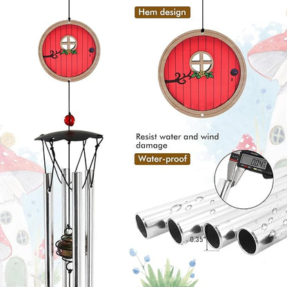 Wind Chimes for Outside 24" Red Fairy Garden Door Wind Chimes Outdoor Home Patio Garden Decor Windchimes Outdoors Gift Ideas for Women Mom Grandma Sisters