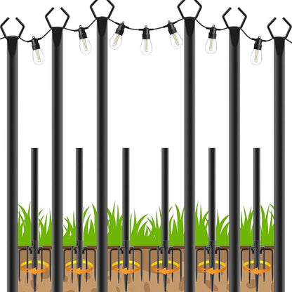 LETIANPAI 10Ft String Light Poles 6 Pack,Light Poles for Outside Lights,Outdoor with Fence Brackets Hanging Lights,Metal Stand Deck Patio Backyard