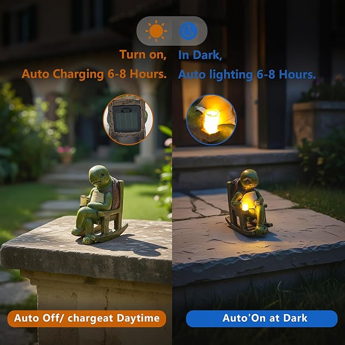 Solar Garden Statues Outdoor Decor,Turtle Figurine Solar Lights, Waterproof Solar Lantern for Balcony Patio Porch Lawn Yard Ornament Art - Gift Ideas for Gardening Grandma Women 5.51"x4.33"x3.15"
