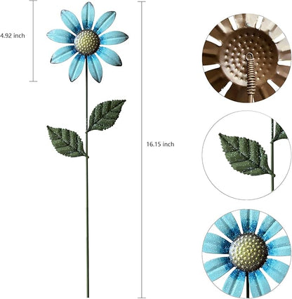 HUTHDAK Metal Flowers for Outside,5 Pack 16.15" Decorative Garden Stakes with Swaying Flowers Head Yard Art,Spring Garden Decor for Lawn, Pathway & Yard
