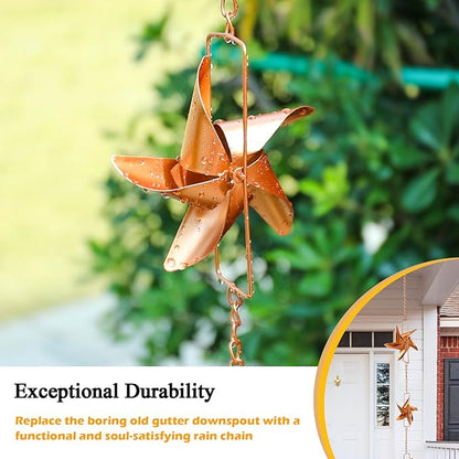 taman Rain Chain Set, 6ft Windmill Rain Chain for Gutters,Copper Rain Chain Cups to Replace Gutter Downspout, Divert Water, 6 Cups, Rose Gold