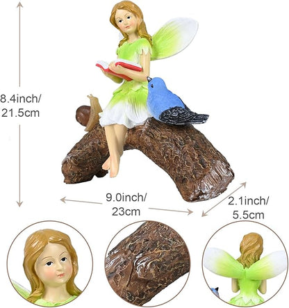 Garden Flower Fairy Statue Decor-Solar Outdoor Fairy Statues-Garden Fairy Outdoor Snail,Bird Figurines Decoration for Outside Patio Lawn Yard,Fairies Ornaments Gifts,Tall 8.4 Inches