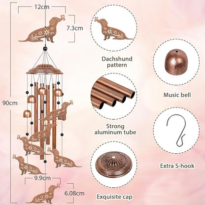YHmall Dachshund Dog Wind Chimes for Outside, 35" Dachshund Gifts for Women Mom Men Friend Grandma Wife, Windchimes Outdoors for Yard Garden Decor
