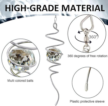Gazing Ball Spiral Tail, Wind Spinners Stabilizer with Swivel Hook & Clear Crystal Ball, Hanging Suncatcher Decoration, Rainbow Maker Indoor Outdoor Ornaments Creative Decorative Gifts 13"