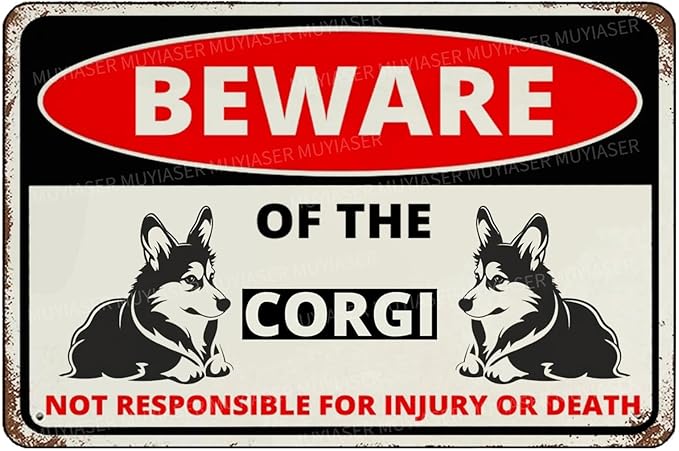 Beware Of The Dog Corgi Sign Aluminum Metal Tin Signs Outdoor Yard Sign Warning Sign For Fence Yard Home Kitchen Farm Garden Wall Decor 8x12 Inch