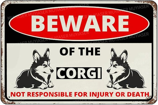 Beware Of The Dog Corgi Sign Aluminum Metal Tin Signs Outdoor Yard Sign Warning Sign For Fence Yard Home Kitchen Farm Garden Wall Decor 8x12 Inch