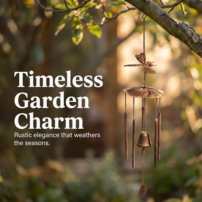 Anderson's Dragonfly Wind Chimes, Antique Metal Outdoor Decor for Garden, Patio, Porch, or Memorial Gift, 30" Soothing Sound, Faux Patina Finish, No Assembly, Great for Relaxation & Meditation