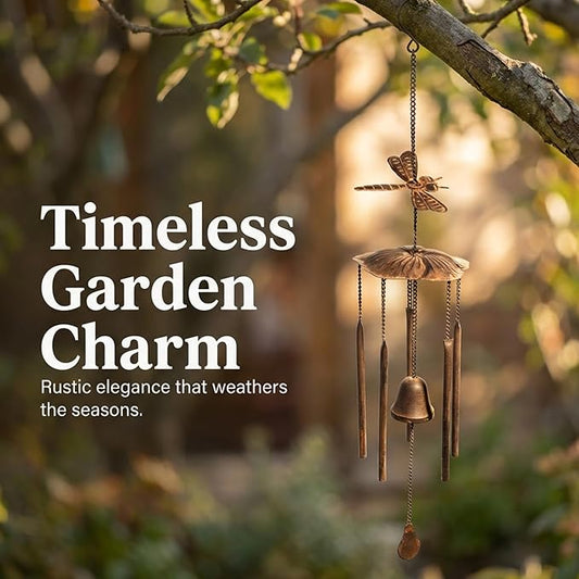 Anderson's Dragonfly Wind Chimes, Antique Metal Outdoor Decor for Garden, Patio, Porch, or Memorial Gift, 30" Soothing Sound, Faux Patina Finish, No Assembly, Great for Relaxation & Meditation