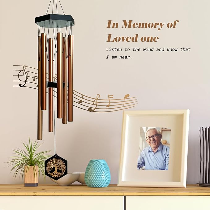 33" Tree of Life Wind Chimes | Warm Copper Memorial Windchime for Loss of Loved Ones, Sympathy Gift, Deep Tone & Weather-Resistant, Outdoor Decor Garden Decoration