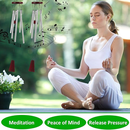 Yahenda 6 Pieces Rustic Wind Chimes 28 Inch Deep Tone Wind Chimes with 6 Aluminum Tubes Memorial Outdoors Soothing Melody for Farmhouse Garden Patio Home Decor (Silver)