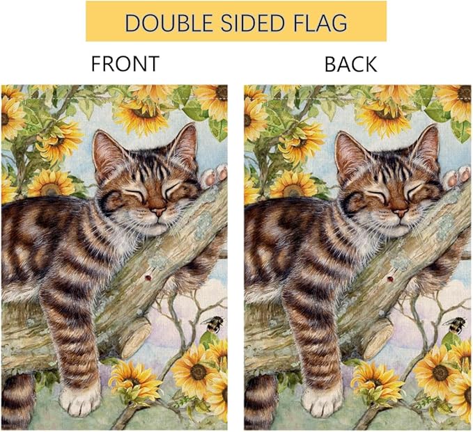 BLKWHT Summer Cat House Flag 28 x 40 Vertical Double Sided Yellow Sunflower Spring Farmhouse Holiday Outside Decorations Burlap Yard Flag BW640-40