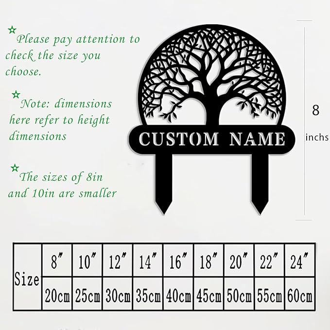 Custom Family Name Metal Garden Plaque,Personalized Tree Pattern Yard Marker,Weatherproof Outdoor Lawn Sign with Custom Name,Housewarming Garden Gift