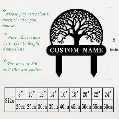 Custom Family Name Metal Garden Plaque,Personalized Tree Pattern Yard Marker,Weatherproof Outdoor Lawn Sign with Custom Name,Housewarming Garden Gift