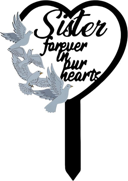 11 inch Metal Sister Memorial Stake Grave Decorations for Cemetery Gravesite Sympathy Markers Waterproof Memorial Gifts for Loss of Sister Tombstones Plaque Outdoors Lawn Yard Decor
