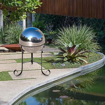 Nerien 8 Inch Gazing Ball, Stainless Steel Garden Mirror Globe, Polished Ornament Sphere, Hollow Floating Reflective Hemisphere, for Home Outdoor Pond Housewarming Swimming Pool Decoration, Silver