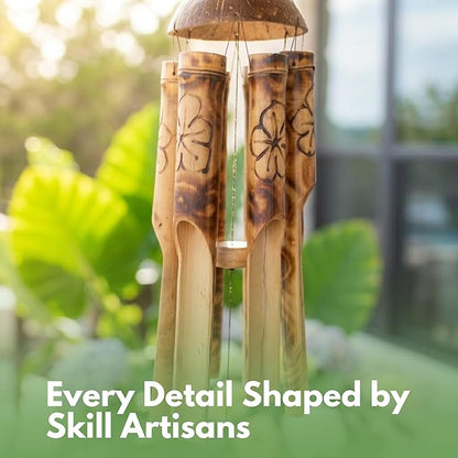 Solange & Frances Bamboo Wind Chimes - Elegant Home Decor for Front Porch and Garden. Unique Gifts for Women, White Elephant Gifts, Outdoor Wind Chimes for Relaxing Ambiance