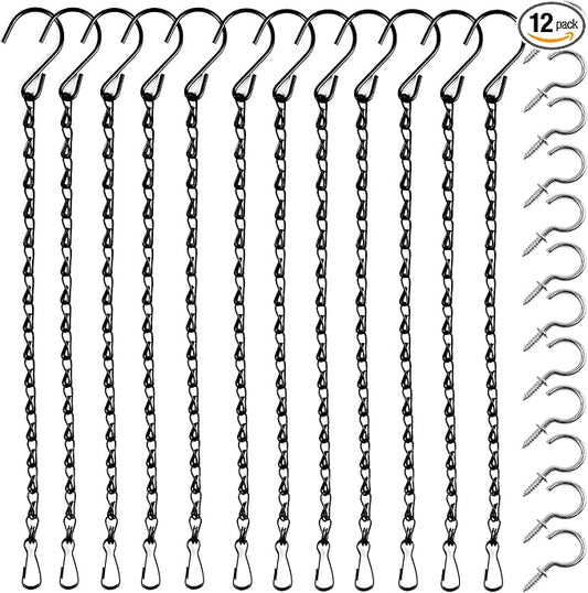 ROYHOO 12PCS 9.5 Inch Black Hanging Chains with 12pcs Ceiling Hooks, Garden Plant Hangers for Hanging Bird Feeders, Billboards, Chalkboards, Basket, Planters, Lanterns, Wind Chimes