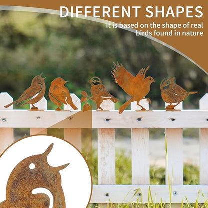 Geila 5PCS Rusty Birds Decoration, Fence Decorations Outdoor, Metal Birds Yard Decor Perfect Yard Art and Large Outdoor Ornaments (F)