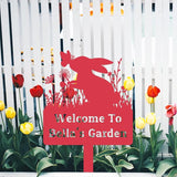 Personalized Rabbit Garden Sign, Custom Rabbit Garden Stake Bunny Silhouette Garden Sign, Bunny Metal Yard Art, Flowers Rabbit Bunny Outdoor Yard Sign Lawn Decor Patio Sign