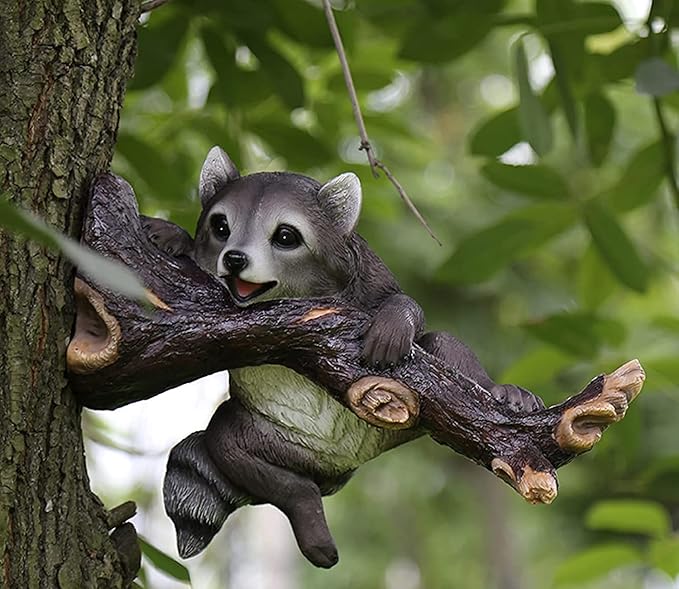 COAECJ Animal Sculpture for Garden Outdoor Garden Landscape Tree Pendant Resin Animal Simulation Raccoon Villa Garden Courtyard Yard Decoration Ideas (Color : A)