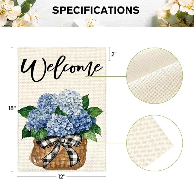 AVOIN colorlife Hydrangea Spring Summer Garden Flag 12x18 Inch Double Sided Outside, Floral Welcome Yard Outdoor Flag