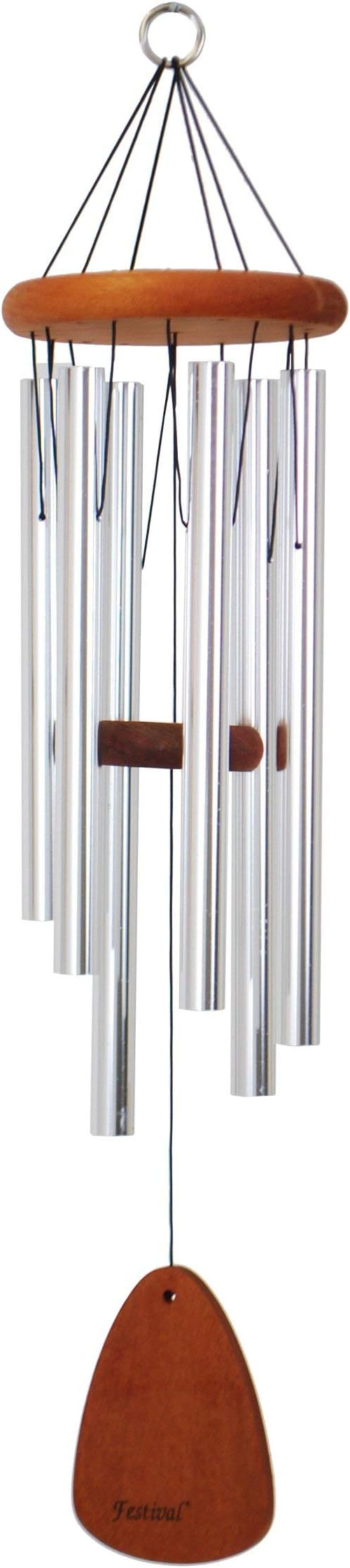 Festival 30-inch Redwood Wind Chime in Silver by Wind River for Patio, Backyard, Garden, and Outdoor décor. Made in The USA