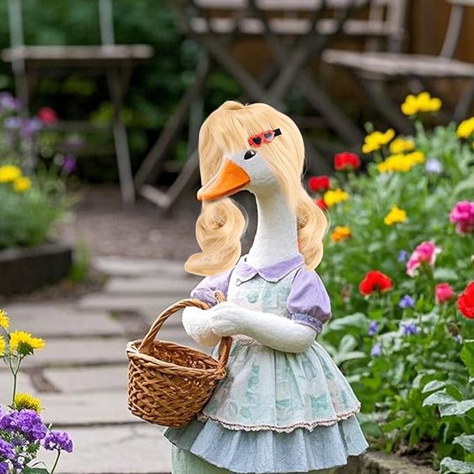 4pcs Porch Goose Wigs, 4 Styles Porch Goose Wigs with Hair Clips Wonderful Hair Accessories for 17in & 23in Garden Geese Statues