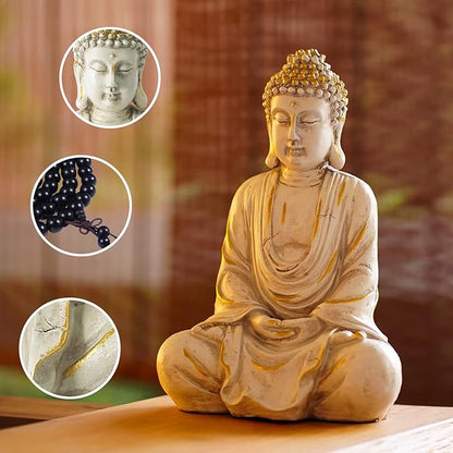 Goodeco 11.4 Meditating Zen Buddha Statue Figurine Sculpture - Indoor/Outdoor Decor for Home,Garden,Polyresin (White)