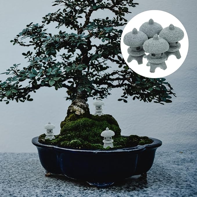 Cabilock Miniature Pagoda Statues 4Pcs Japanese Garden Statue Decor, Stone Lantern Asian Decor Bonsai Micro Landscape Kit Zen Garden Accessories