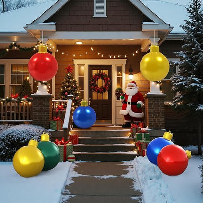 4 Pcs 16 Inch Large Inflatable Christmas Ornaments Balls for Outdoor Decoration, Big Inflatable Christmas Decoration Balls for Yards, Lawns, Porches, Gardens, Front Doors or Windows Decor