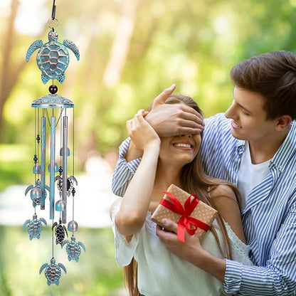 Sea Turtle Wind Chime for Outside, Turtle Gifts for Women Men Mom Grandma, Unique Sea Animal Metal Decorative Windchimes with S Hook Decor for Birthday Home Lawn Patio Porch Backyard Yard Decoration